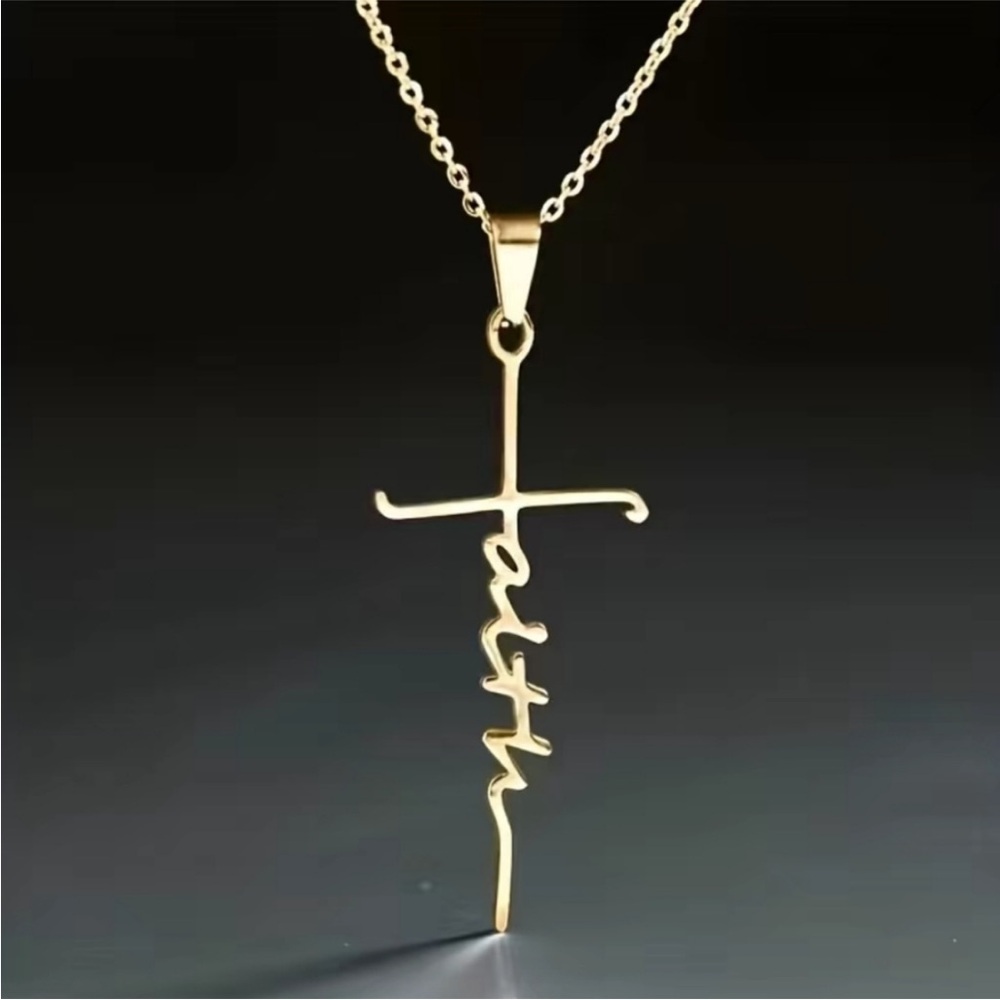 Gold “Faith” Cross Necklace, Faith Necklace, Religious Jewelry, Cross Necklace